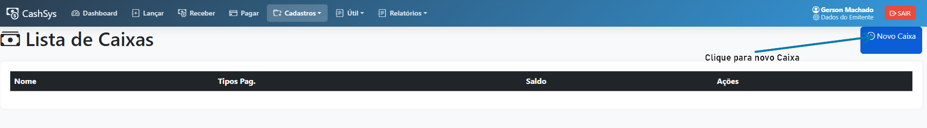 Cadastro de Caixas