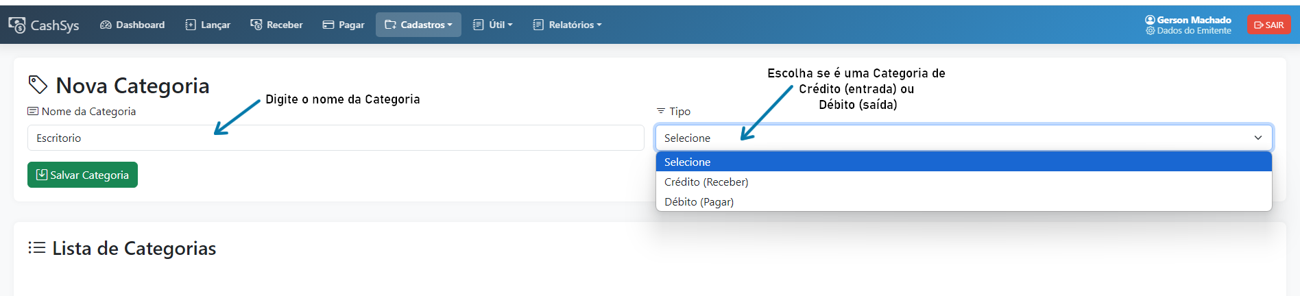 Cadastro de Categorias